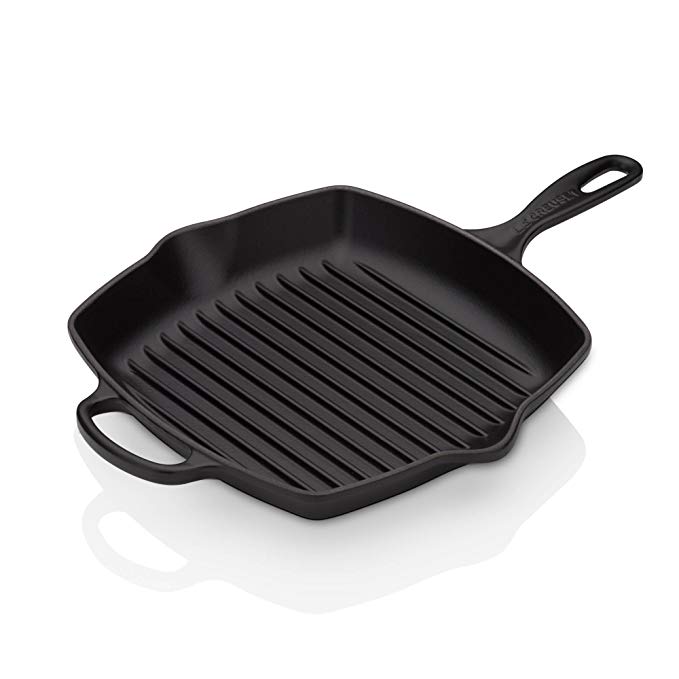 Le Creuset Cast Iron Signature Square Skillet Grill, 10 1/4", Black