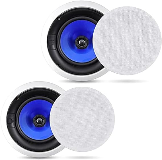 Pyle PIC8E 2-Way In-Wall In-Ceiling Speaker System - Dual 8" 300W Pair of Ceiling Wall Flush Mount Speakers w/ 1" Silk Dome Tweeter, Adjustable Treble Control - For Home Theater Entertainment, Blue