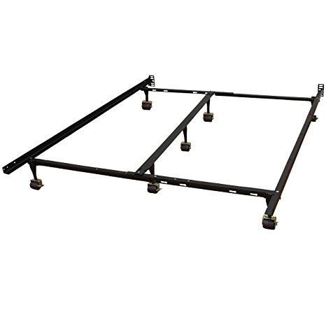 Classic Brands Hercules Universal Heavy Duty Adjustable Metal Bed Frame with Double Rail Center Bar and 7-Locking Rug Rollers, Queen/Twin/Twin X-Large/Full/Full X-Large/King/California King, Black