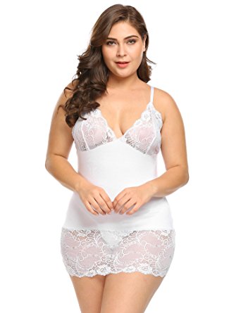 N'VOLAND Women's Plus Size Nightwear Sexy Lingerie for Women Lace Chemise Babydoll Set 16W-24W