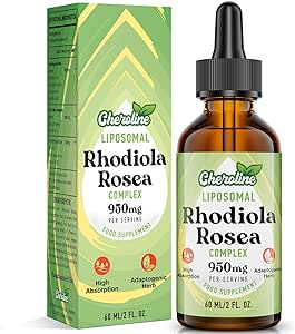 Liposomal Rhodiola Rosea 950 mg, 9-in-1 Rhodiola Rosea Drops 60 ml, Rhodiola Root Liquid Tincture, Vegan Adaptogenic Herb Supplement for Energy, Stress & Mood (Pack of 1)