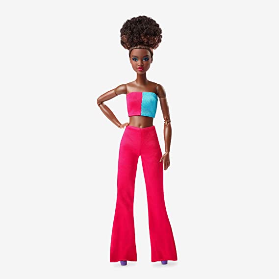 Barbie Looks Doll, Natural Black Hair, Color Block Outfit, Crop Top and Flare Pants, Style and Pose, Fashion Collectibles