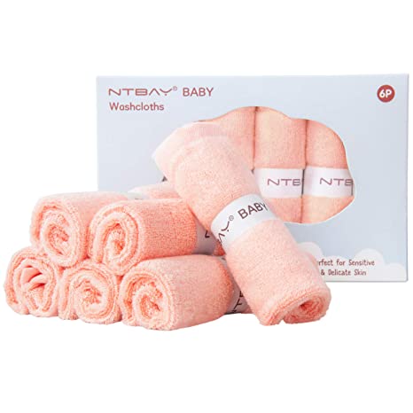 NTBAY 6 Pack Baby Washcloths, Extra Soft Newborn Baby Face Towel Perfect Gifts Set, 10 x 10 Inches, Orange