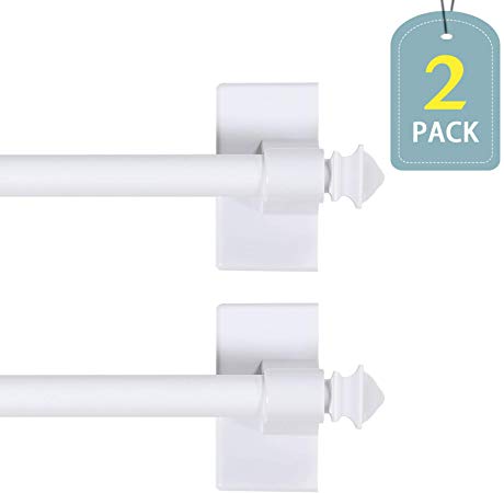 H.VERSAILTEX Easy Installation Adjustable Appliance Square Finials Magnetic Rods Perfect for Narrow Spaces, 9 to 16 Inch, 1/2 Inch Diameter, White, 2 Packs