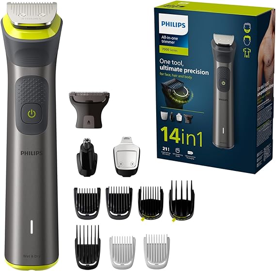 Philips Series 7000 All-in-one Trimmer, 14-in-1 Multigroom for face, Head and Body, One Tool - Ultimate Precision, 21 Length Settings (0.5-16 mm) (Model MG7930/15)