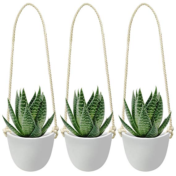 Nellam Ceramic Hanging Planters - Modern White Porcelain Containers - 3 pcs Decorative Pots for Indoor & Outdoor Use - Wall Decor Vase for Garden Flowers, Herbs, Plants and Succulents