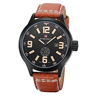 Harwish Men's Quartz Casual Wrist Watch Leather Strap With Date