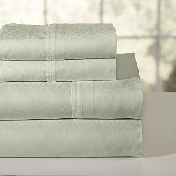 Pointehaven 300 Thread Count Printed Sheet Set, Sage, Queen