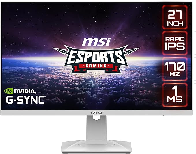 MSI G274QRFW, 27" Gaming Monitor, 2560 x 1440 (QHD), Rapid IPS, 1ms, 170Hz, G-Sync Compatible, HDR Ready, HDMI, Displayport, Tilt, Swivel, Height Adjustable,White