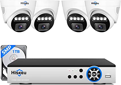 [Face Detection] 5MP Hiseeu H.265  Home Security Camera System, w/4 Pcs Dome&Indoor Security Cameras, PC/Mobile Remote Access, Night Vision, 1TB HDD, 7/24 Record, Motion Alerts for CCTV Surveillance