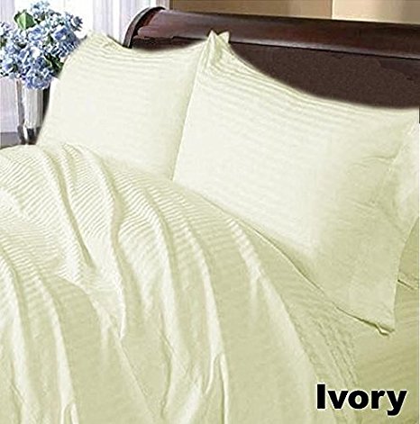 KP Linen New Brand Quality Hotel 550 Thread Count 100% Egyptian Cotton Cal King Size 4pc Sheet Set With 10 Inch Deep Pocket, Ivory Stripe