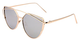 FEISEDY Cat Eye Mirrored Flat Lenses Metal Frame Women Sunglasses UV400