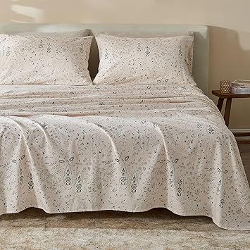 100% Turkish Cotton Twin Flannel Sheets Set | Floral, Farmhouse, Soft Flannel Sheets | Warm, Double Brushed Bed Sheets (Twin, Darian)