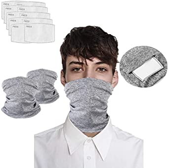 Bandana Neck Gaiter with Filters for Men Women, Face Magical Multi Funtion, Mask Half Face Protective Balaclava, Infinity Scarf, Safety Cover for Saliva and Anti-Dust Protection Grey shield