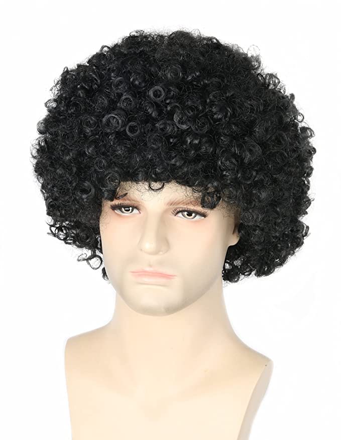 Topcosplay Unisex Men or Women Disco Hippie 70s 80s Wig Short Black Afro Wig Shaggy Curly Wig