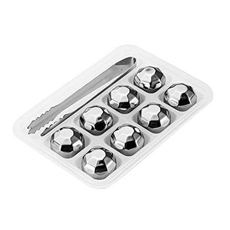 Whiskey Stones Set Ice Cube Wine Chillers SUS 304 Stainless Steel Chilling Rocks for Drinking Soda Juice / Physical Cooling / Cold Compress, with Storage Box (8, Diamond Ball)