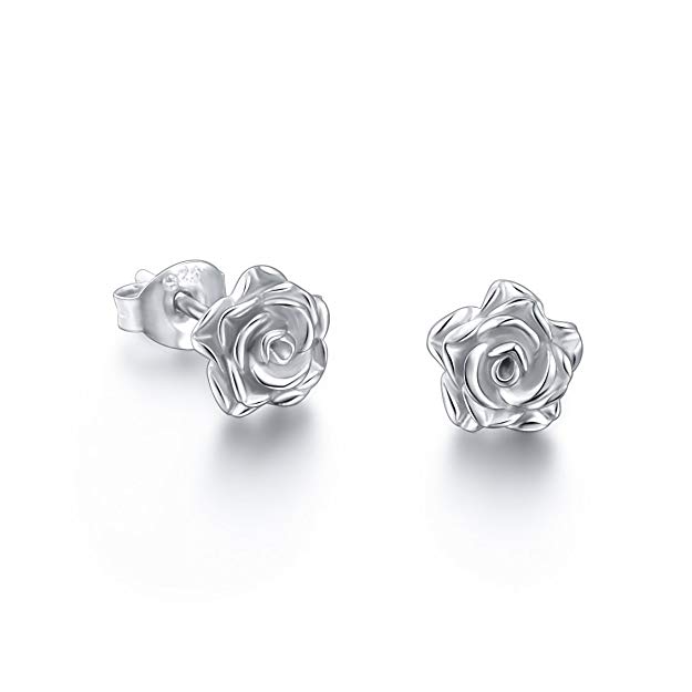 Alphm S925 Sterling Silver Rose Flower Earrings Ring Pendant Necklace Jewelry for Women