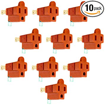 GE Polarized Grounding Outlet Adapter 10 Pack, Turn 2-Prong into 3, Easy to Install, Indoor Only, UL Listed, Orange, 46850