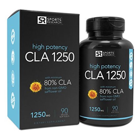 CLA 1250 (Highest Potency) 180 Veggie Softgel Capsules. Vegan Safe, non-GMO and Gluten Free Natural Weightloss Supplement - Made in USA