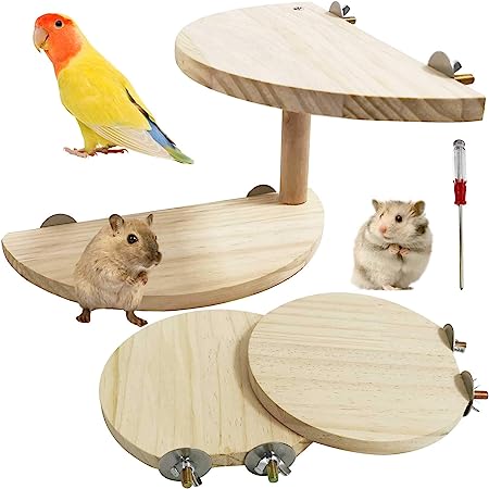 kathson Hamster Standing Platform Rat 2-Level Natural Wood Pedal Gerbil Round Standing Board Squirrel Cage Accessories Dwarf Hamster Activity Toys for Chinchilla Bird Parrot Mouse 3PCS