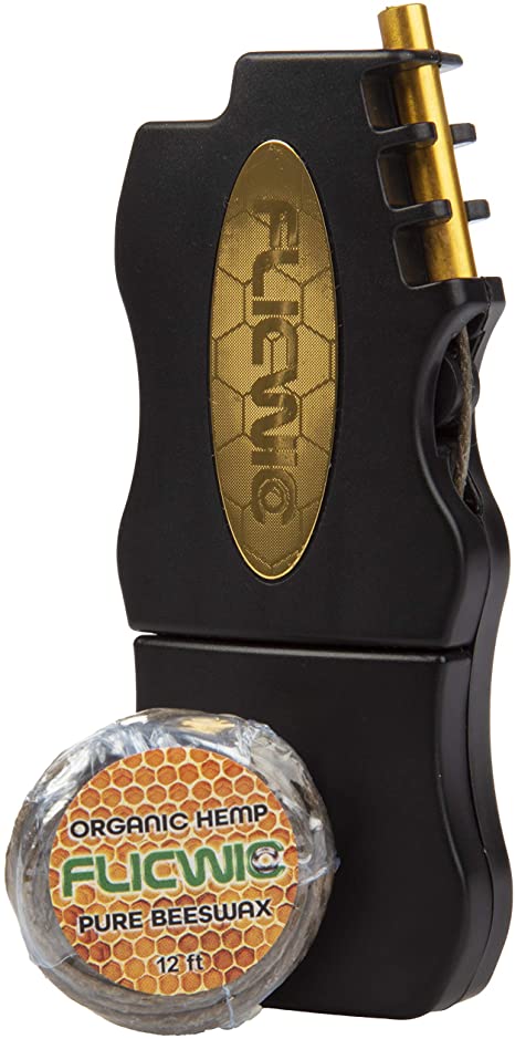 FLICWIC Hemp Wick Dispenser Lighter Case with 12' Organic Hemp Wick Spool (Black and Gold)