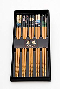 Japanese Chopsticks 5 Pair Set Dining Table Starter Kit Beautiful Gift Item Nicely Packaged (Scenery)