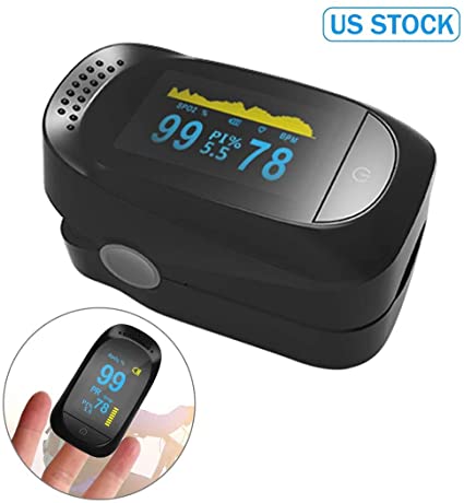 Fingertip Oximeter Blood Measure Oxygen Saturation Monitor for Pulse Rate with Lanyard OLED Display- Black