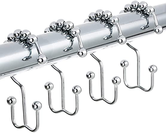 Stainless Steel Double Glide Shower Curtain Hooks, Polished Chrome, Set of 12