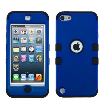 iPod Touch 5th and 6th Generation Case, Heavy Duty Tough 3 Piece Layer Combo Hybrid Armor Hard Rubberized Shell Snap On Exterior and Lightning Soft Silicone Rubber Interior Protector Cover by MEGATRONIC - Dark Blue/Black [With FREE Touch Screen Stylus Pen]