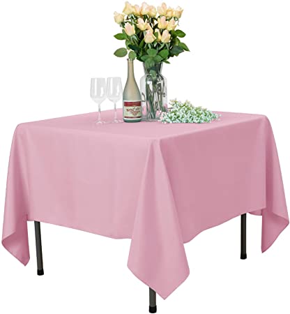 VEEYOO Square Tablecloth - 85x85 Inch Polyester Table Cloth Washable Wrinkle Free Dinner Tablecloth for Wedding, Party, Restaurant,Indoor and Outdoor Buffet Table - Pink Tablecloth