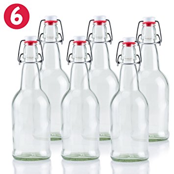 16 oz Glass Beer Bottles for Home Brewing 6 Pack with Flip Caps