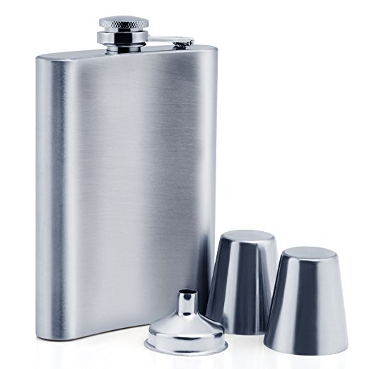 LIHAO 8oz Stainless Steel Hip Flask with 1 Funnel and 2 Shot Glasses