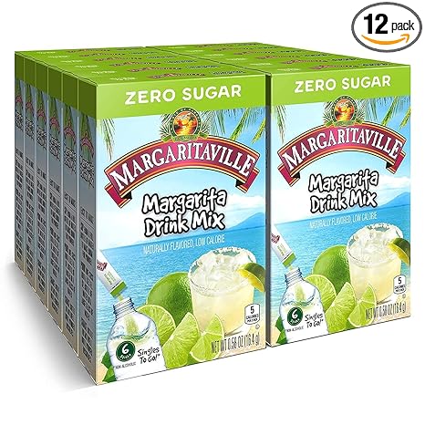 Margaritaville Singles To Go Water Drink Mix - Margarita Flavored, Non-Alcoholic Powder Sticks, 6 Packets Each (Pack of 12)