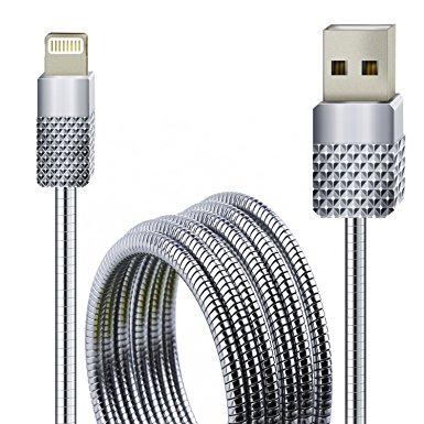 All-metal Lightning Charger USB Cable Super Fast Charging and Transfer Data 3.3ft/1M Cable with Free Chargers for IOS Devices (Silver)