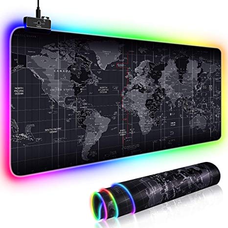 RGB Extended Gaming Mouse Pad, Extra Large Soft LED Extended Mouse pad (11 Lighting Modes), Non-Slip Rubber Base Computer Keyboard Pad Mat,31.5X11.8 in, Mouse Mat for Gamer, Office & Home, World Map