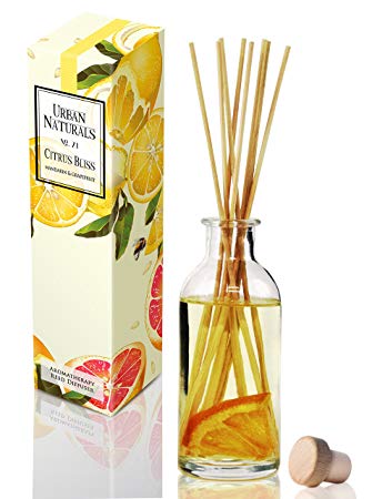 Urban Naturals Citrus Bliss Mandarin Orange & Grapefruit Scented Oil Reed Diffuser Natural Essential Oil Aromatherapy Gift Set w/Real Orange! | Fresh Fragrance