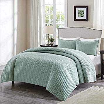 Comfort Spaces - Kienna Quilt Mini Set - 3 Piece - Seafoam - Stitched Quilt Pattern - King Size, Includes 1 Quilt, 2 Shams