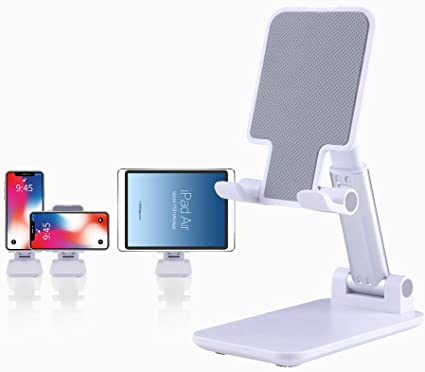 Tihoo Cell Phone Holder for Desk, Portable Tablet Phone Holder Stand with Weighted Base, Angle Height Adjustable Mobile Phone Stand, Tablet Stand for All Smart Phone, Switch, iPad, Kindle (White)