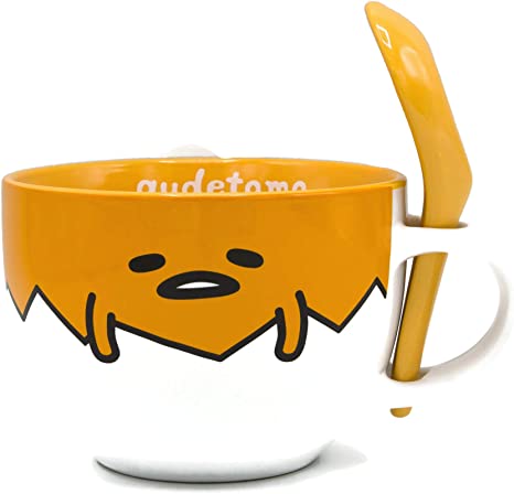 Silver Buffalo GUD20136B Sanrio Gudetama Close Up Boxed Ceramic Soup Mug w/Spoon, 24-Ounce, Yellow