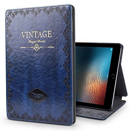 iPad Pro 10.5 Case,JGOO "Magic World Series" Vintage Book Style Silm PU Leather Smart Case w/ Auto Sleep Wake & Multi Angle Stand for Apple iPad Pro 10.5 Inch 2017,Blue