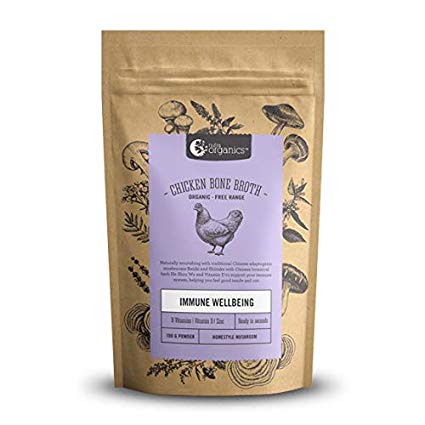 Organic Powdered Chicken Bone Broth with Chinese Mushrooms - Packed with Vitamins D, B and Zinc to support immunity - Gluten Free, Paleo and Keto friendly - 3.52 oz