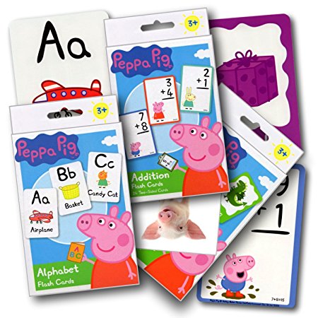 Peppa Pig Flash Cards Super Set Toddler Kids -- 3 Packs (Peppa Pig ABC Flash Cards; Colors, Shapes and Numbers; Addition; Bonus Sticker)