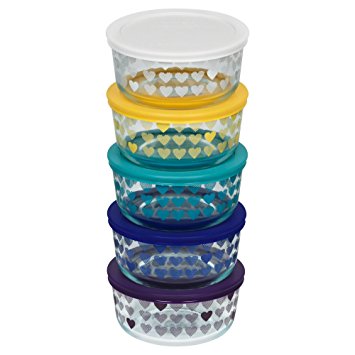 Pyrex 10 Pc Hearts Decorated Storage Set, Clear