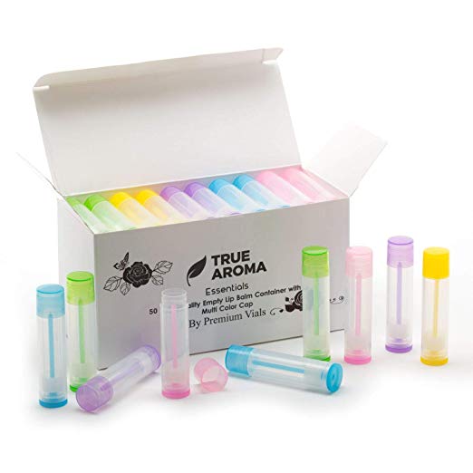 Premium Vials, 50 pcs, Multi-Color Empty Lip Balm Containers - Make Your Own Lip Balm, Empty Tubes - 3/16 Oz (5.5ml) (Multi-Color)