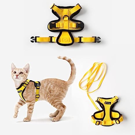 FIIL Cat Harness and Leash for Walking, Escape Proof Soft Adjustable Vest Harnesses for Cats, Adjustable Dog Harness - Reflective and Soft（Yellow）. (XS, Yellow)