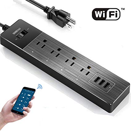 Smart Power Strip - WiFi Surge Protector w/ 4 AC Outlets 3 USB Ports, Overload Switch/Timer/Wireless Voice Remote Control by Alexa/Google Home