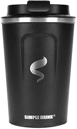SIMPLE DRINK Insulated Travel Coffee Mug | Spill-Proof Stainless Steel Coffee Tumbler Cup for Men & Women, Works Great for Ice Drinks and Hot Beverage (Midnight Black, 12oz)