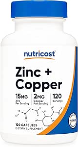 Nutricost Zinc   Copper Capsules (120 Servings)(15MG Zinc   2MG Copper Per Serving) - Non GMO, Vegetarian