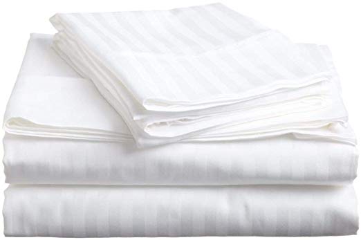 Crafts Linen 4 Piece Sheet Set- 100% Natural Cotton 400 TC Fit Mattress Up to 12-Inch-Deep Pocket, Feel Ultra-Soft, Comfortable and Eco-Friendly Sheets (RV- Bunk 34"X75", White Stripe)