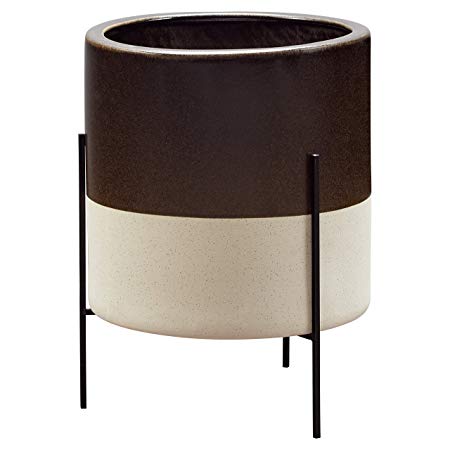 Rivet Mid-Century Ceramic Planter with Stand, 18.9"H, Black